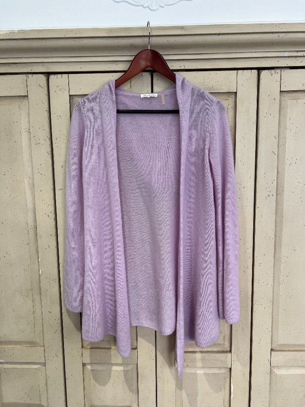 Minnie Rose 100% Cashmere Hooded Open Front Drape Cardigan Lavender Lilac XS